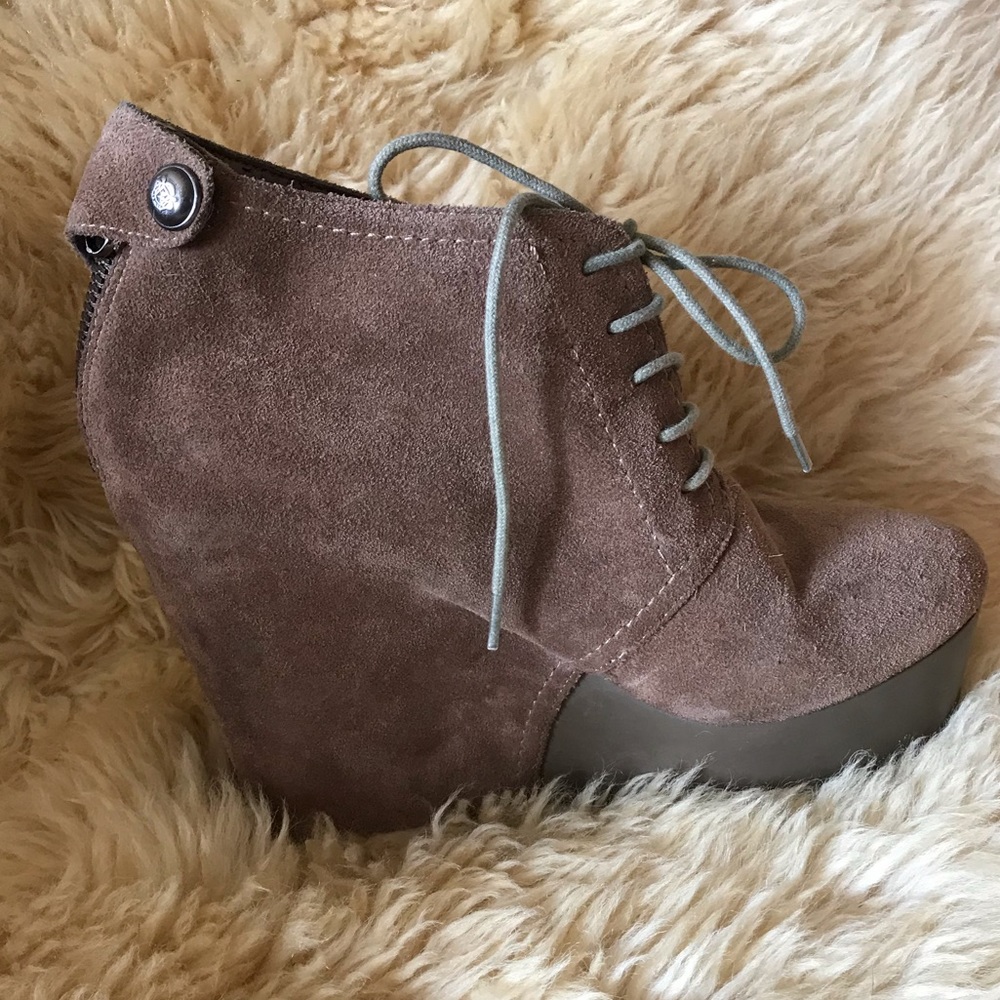 SAM EDELMAN Brown Suede WEDGE Booties Lace-up Boots Sz 8.5